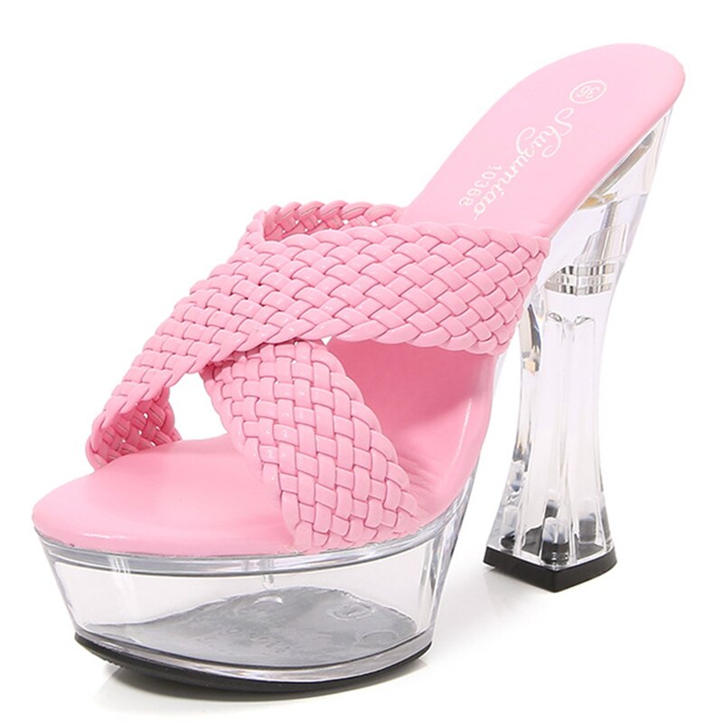 Transparent New Fashion Car Model slippers High Heel Waterproof Trolley Model Slippers large size