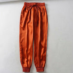 New High Waist Satin Pants Women Bsolid Color Black Joggers Women Trousers Casual Pants Cargo Sweatpants Korean Red Fall - Sabreeonline