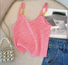 Pink Sexy Slim Knit Vests Crop Tops Women 2023 Summer Sleeveless Gold Buckles Stylish Fashion Chic Knitwear Sweaters Vests