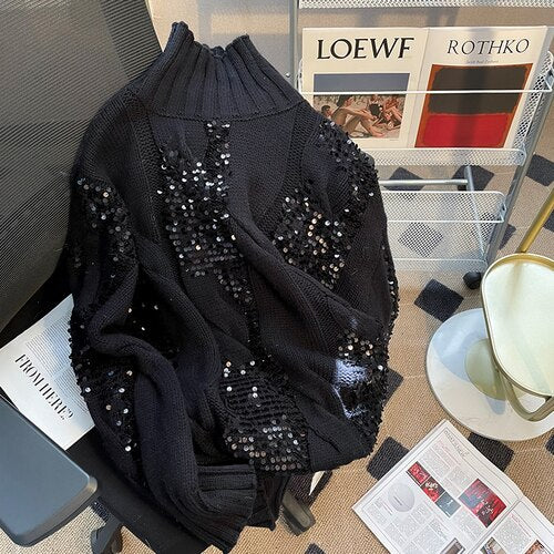 European Loose Long-Sleeved Sequined Sweater - Sabreeonline