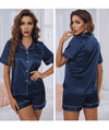 Womens Silk Satin Pajamas Set Short Sleeve - Sabreeonline