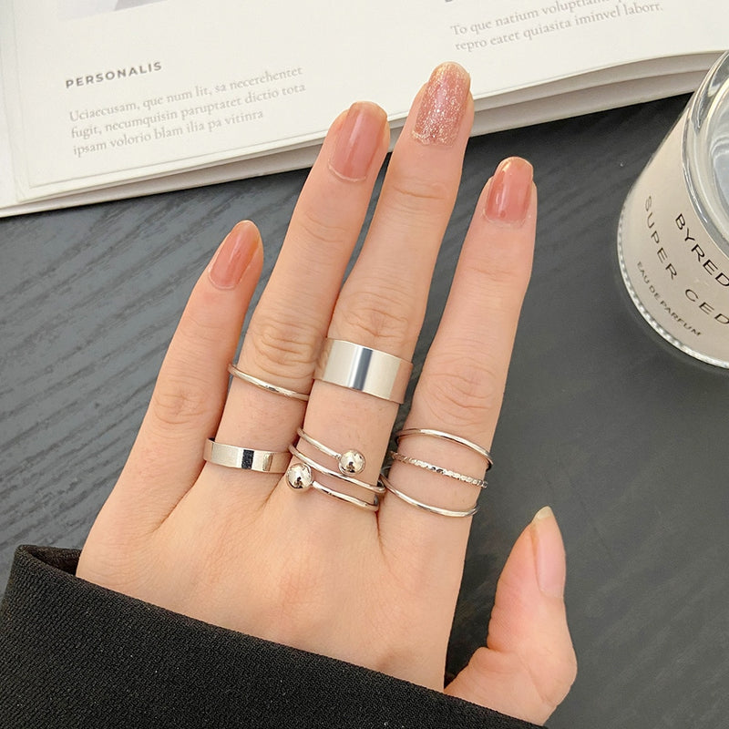 LATS 7pcs Fashion Jewelry Rings Set Round Opening Finger Ring for Girl - Sabreeonline