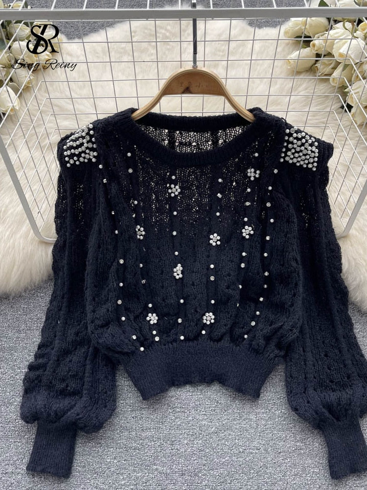 Lantern Sleeve Elastic Short Knit - Sabreeonline
