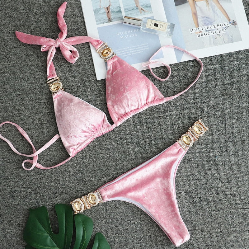 Velvet Luxury Rhinestone Bikini Set