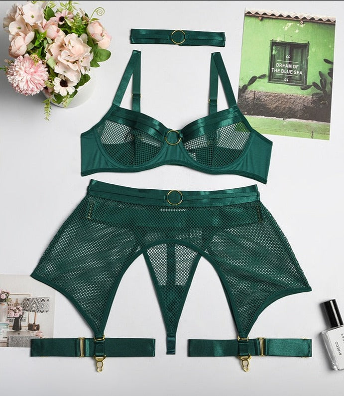 Four-Piece Set Lingerie Transparent Lace - Sabreeonline