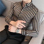 Vertical Stripe Slim Men Casual Long Sleeve Tuxedo Shirt - Sabreeonline