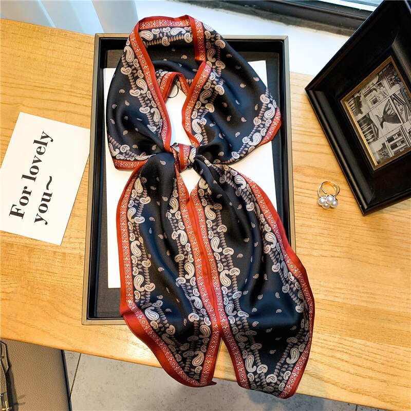 Luxury Brand Small Silk Scarf Women Headband Narrow Skinny Scarves Neck Belt Hair Bands Ribbons Scrunchies Female Accessories - Sabreeonline