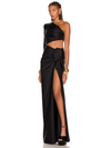 VC Black Long Dress Women Diagonal Collar One-Shoulder High Slit Ruched Design Evening Party Dress 2022 Autumn Winter New