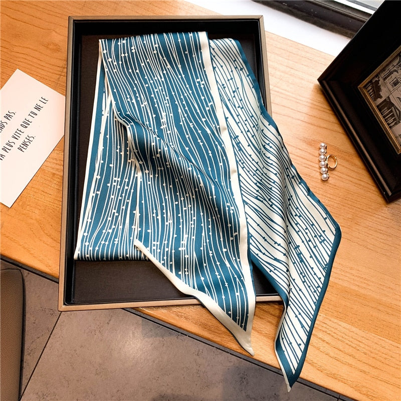 Elegant Print Satin Silk Skinny Scarf - Sabreeonline