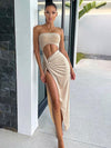 Summer Sexy Strapless Cut Out Slit Maxi Dress