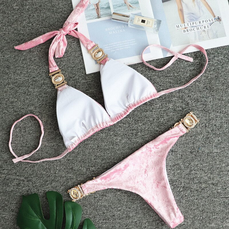Velvet Luxury Rhinestone Bikini Set