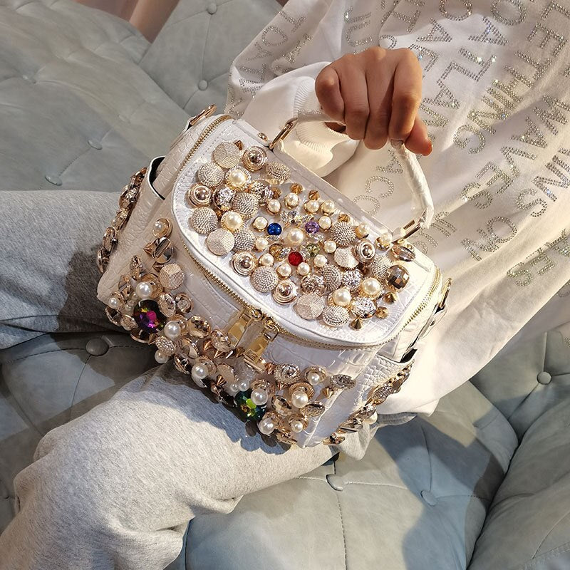 Rhinestone Leather Tote Shoulder Bag - Sabreeonline