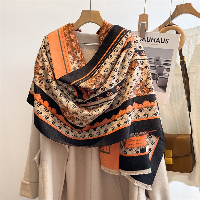 Luxury Brand Winter Cashmere Scarf for Women Fashion Warm Shawls and Wraps Pashmina Neckerchief Poncho Tassel Bufandas Echarpe - Sabreeonline