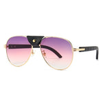 Men Pilot Sunglasses Oversized Frame Leather - Sabreeonline