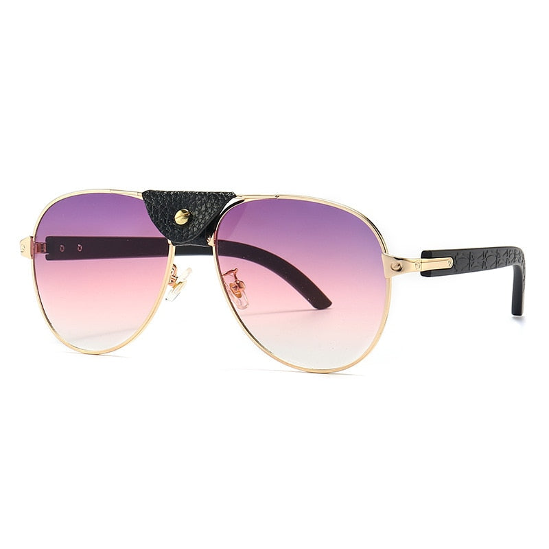 Men Pilot Sunglasses Oversized Frame Leather - Sabreeonline