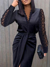 Women Casual 2 Piece Set Long Sleeve Lace Stitching - Sabreeonline