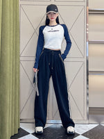 Thickened Black Straight Casual Pants for Women 2022 New Autumn Winter Trousers High Waist Loose Slimming Wide Leg Sweatpants - Sabreeonline