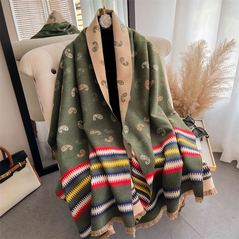 Luxury Brand Winter Cashmere Scarf for Women Fashion Warm Shawls and Wraps Pashmina Neckerchief Poncho Tassel Bufandas Echarpe - Sabreeonline