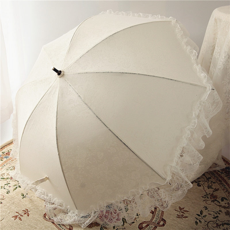White Lace Umbrella Women Flower Long Handle Umbrella Wedding Retro Sunshade Girls Umbrellas Decoration Guarda Chuva Gift SY329 - Sabreeonline