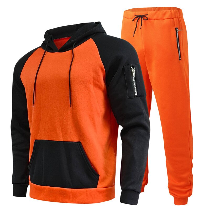 Casual Hoodies +Drawstring Pants 2 Piece Set Male Streetwear - Sabreeonline