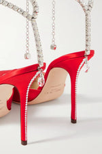 High Heels 2022 New Summer Rhinestone Chain Pointed Black Sexy Thin Heel Baotou Sandals