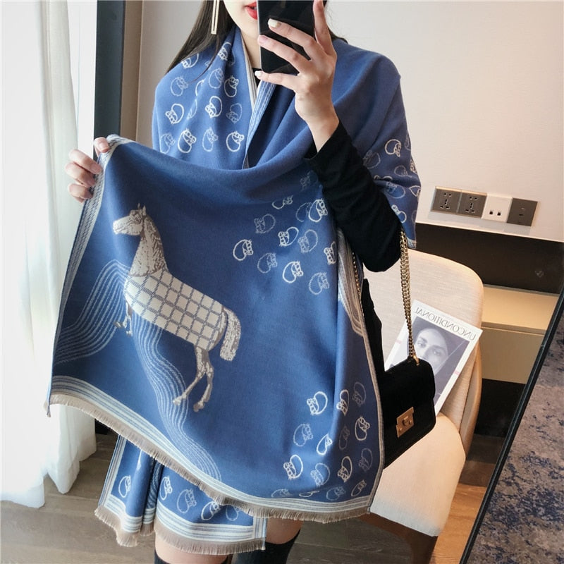 Luxury Brand Winter Cashmere Scarf for Women Fashion Warm Shawls and Wraps Pashmina Neckerchief Poncho Tassel Bufandas Echarpe - Sabreeonline
