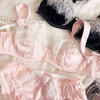 Lace edge sexy pure desire girl bra set soft steel ring gathered anti-sagging thin section small underwear lingerie suit - Sabreeonline