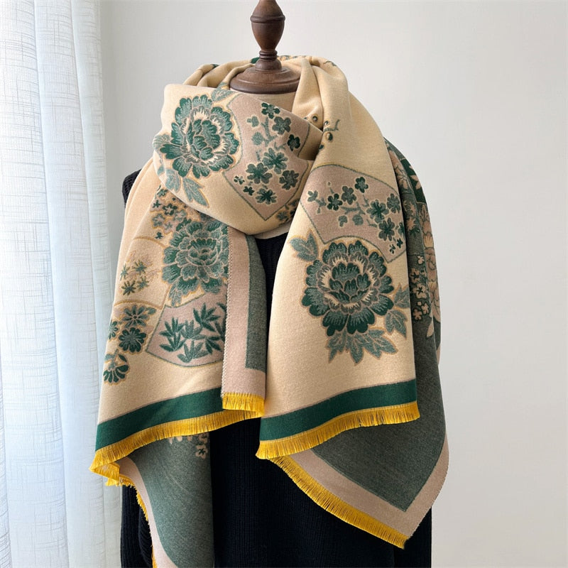 Luxury Brand Winter Cashmere Scarf for Women Fashion Warm Shawls and Wraps Pashmina Neckerchief Poncho Tassel Bufandas Echarpe - Sabreeonline