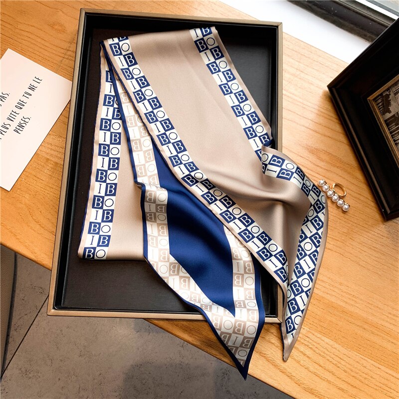 Elegant Print Satin Silk Skinny Scarf - Sabreeonline
