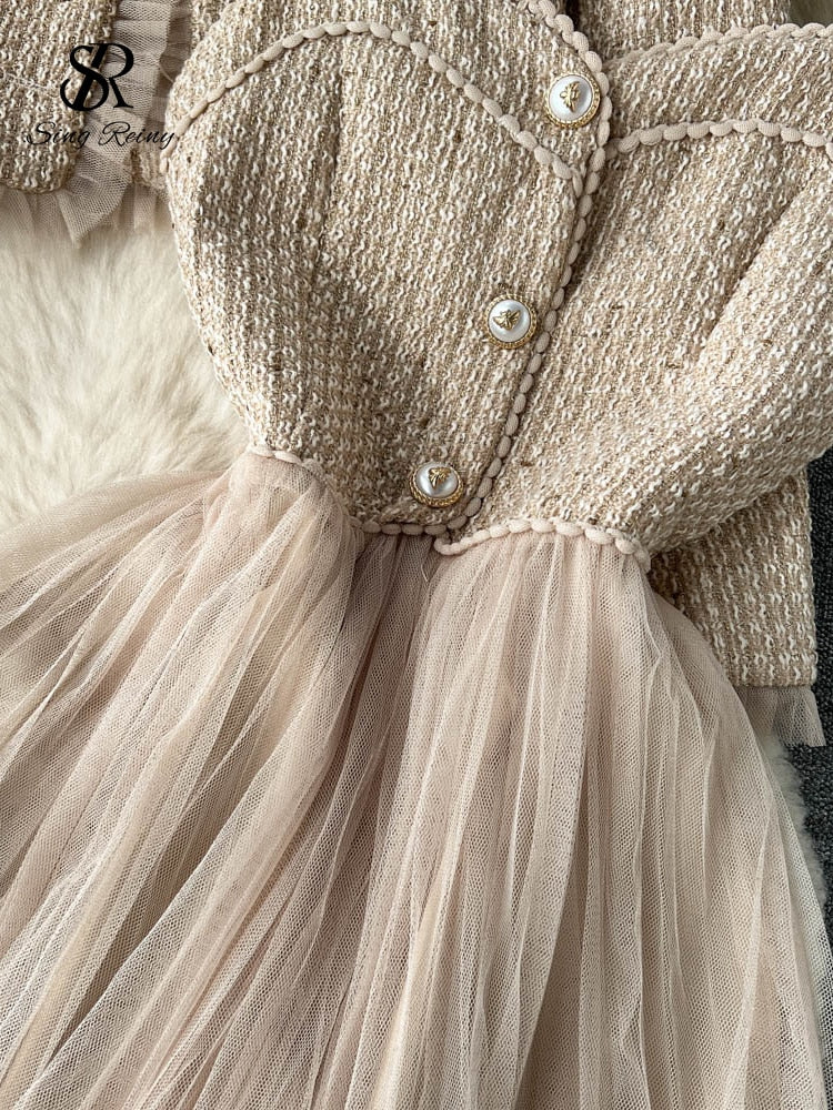Short Cardigan and Mesh Long Skirts Winter Two Pieces Suits - Sabreeonline
