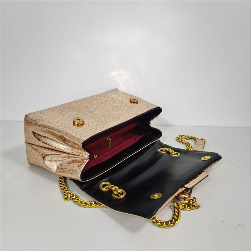 New Arrival Summer Shiny Snake Pattern Mirror Handbag Bright Colors Women Purse Cross Body Shoulder Bag Snakeskin Texture - Sabreeonline