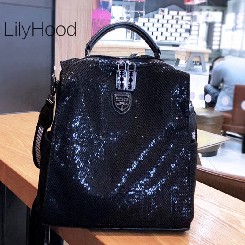 Mesh Netting Iridescent Paillette Backpack Women High Quality Sparkle Shiny Daily School Bag Female Female Bagpack Shoulder Bag - Sabreeonline