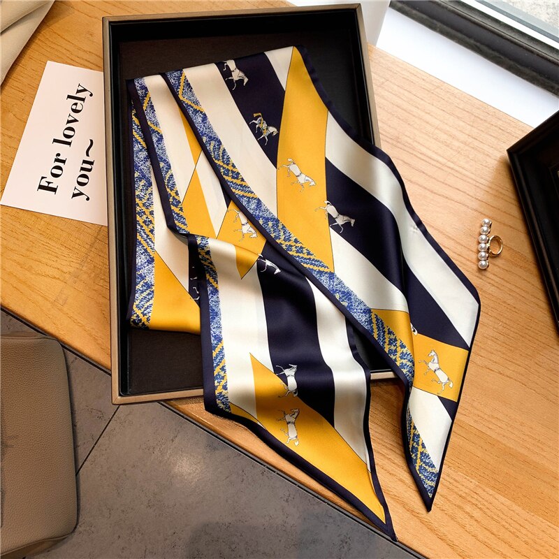 Luxury Brand Small Silk Scarf Women Headband Narrow Skinny Scarves Neck Belt Hair Bands Ribbons Scrunchies Female Accessories - Sabreeonline