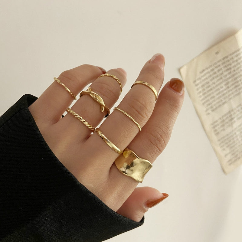 LATS 7pcs Fashion Jewelry Rings Set Round Opening Finger Ring for Girl - Sabreeonline