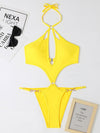 Sexy Halter Solid One Piece Swimsuit 2023 New Hollow Out  DiamondPush Up Bikini Beach Cut Out Bathing Suit Trikini Swimwear - Sabreeonline