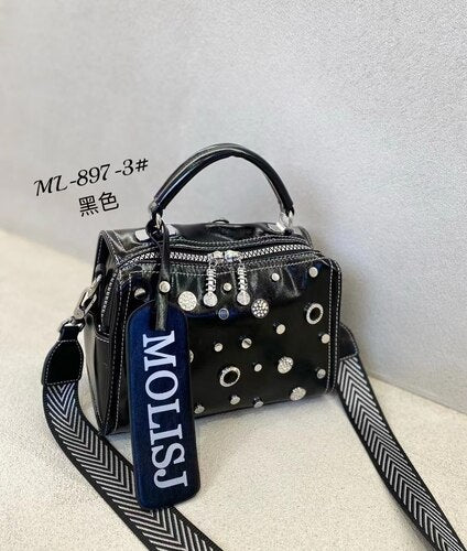Ita Bag Rivet Diamond Women Handbags Real Leather Brand Designer Tote Bag Shoulder Crossbody Dual-use Sac a main - Sabreeonline
