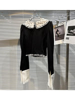 HIGH QUALITY New Fashion 2023 Designer Shirt Women's Granular Beaded Neck Flare Sleeve Shirt T-shirt - Sabreeonline