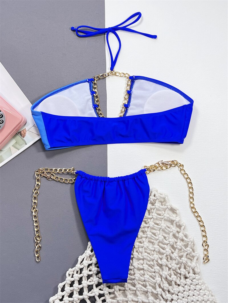 Metal Chains Halter Bikini Set