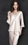 pijamas women Female pantsuit women Ice Silk Suit Long Sleeve silk pajamas Thin Bud Silk Sleeping Home Suit sleepwear - Sabreeonline