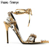 Mirror Crystal Heeled Sandals Pointed Rhinestone Stiletto High Heel Sandals Gold Stunning Bride Heels Ankle Strap Wedding Shoes - Sabreeonline