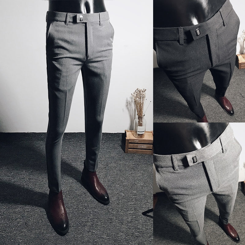 Men Classic Solid Color Business Casual Pants - Sabreeonline