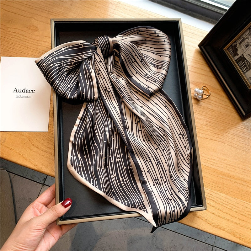 Elegant Print Satin Silk Skinny Scarf - Sabreeonline