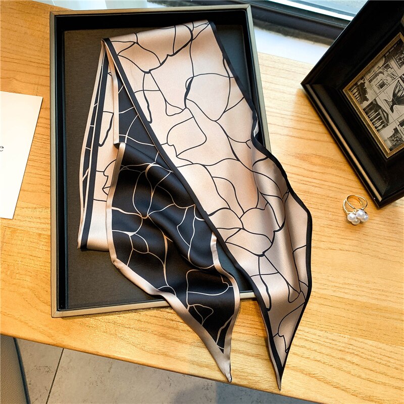 Elegant Print Satin Silk Skinny Scarf - Sabreeonline