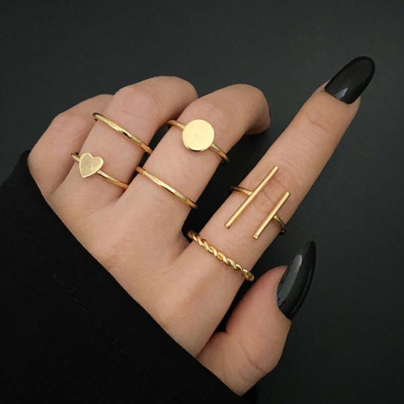 LATS 7pcs Fashion Jewelry Rings Set Round Opening Finger Ring for Girl - Sabreeonline