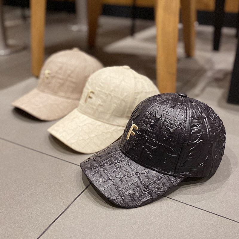 Women Men Embroidered Letter Pleated Baseball Cap - Sabreeonline