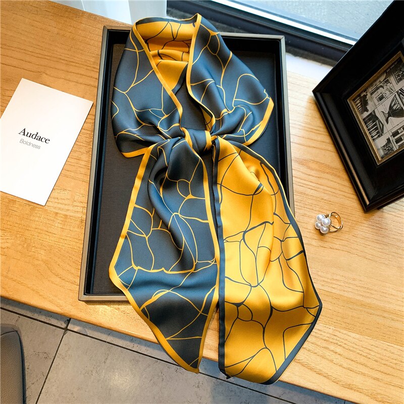 Elegant Print Satin Silk Skinny Scarf - Sabreeonline