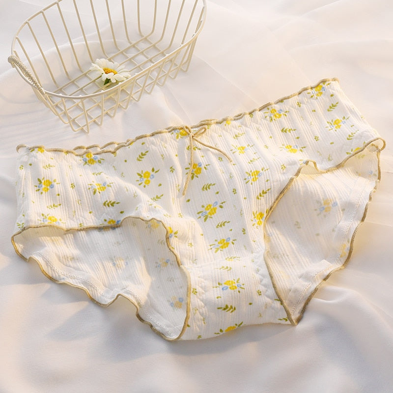 Floral Comfort Briefs Mid Waist Seamless Underpants - Sabreeonline