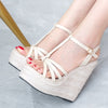 Hemp rope women&#39;s shoes large size wedge heel platform sandals Simple European and American woven large size