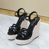 Shoes large size simple European and American braided hemp rope women&#39;s shoes wedge platform sandals