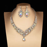 Baroque Crystal Water Drop Bridal Jewelry Sets Rhinestone Tiaras Crown Necklace Earrings for Bride Wedding Dubai Jewelry Set - Sabreeonline